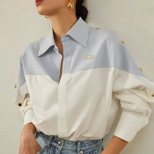 2024 Brand Design Patchwork Women's Blouses Temperament Sense Long Sleeve Shirt Fashion 3 Color Contrast Shirt Tops Shirt