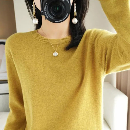 Lady Sweater O-neck, Basic Pullover Warm Casual Pulls Jumpers Korean Fashion Spring Knitwear Bottoming Shirt 2024